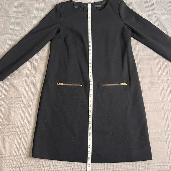 J. Crew Womens Size 4 Black Shift Dress Gold Zip Pockets Faux Leather Arm Patch - Picture 10 of 15